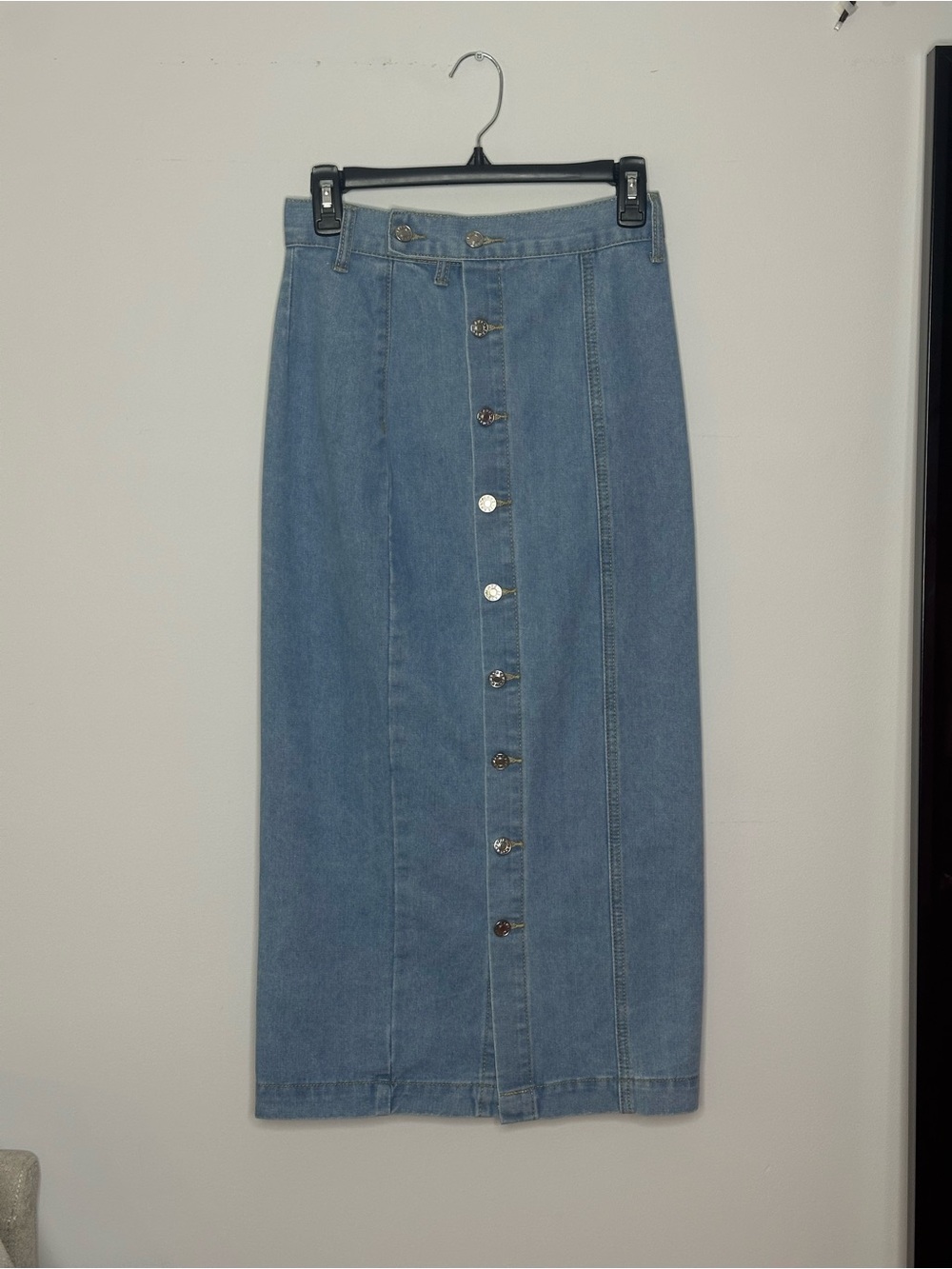 Classic Button-Front Light Blue Denim Midi Skirt Sz XS/S